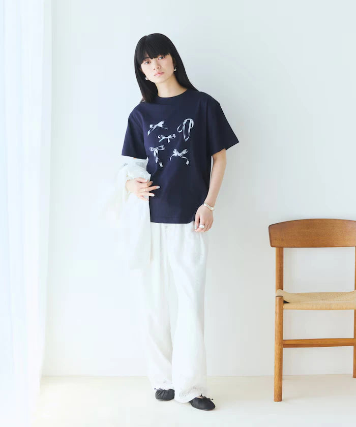 Comfortable Ribbon Print Crew Neck T-shirt