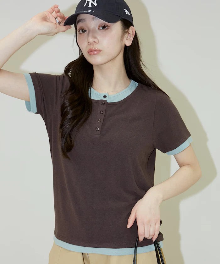 Layered-style Henley Neck T-shirt Limited Edition