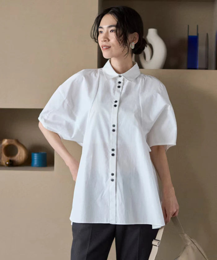 Switching Design Balloon Sleeve Shirt / 5-Minute Sleeve Blouse [Limited Edition]