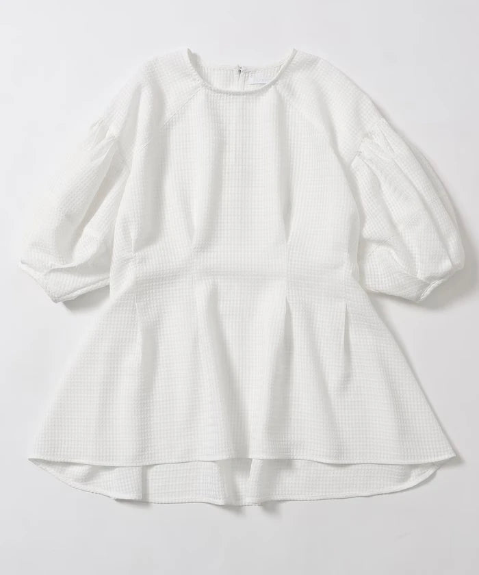 Sheer Check Balloon Sleeve Blouse