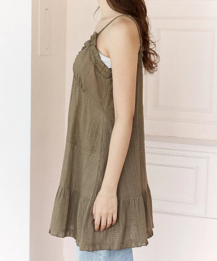 India Cotton Ruffle Tiered Camisole Mini Dress Limited Edition