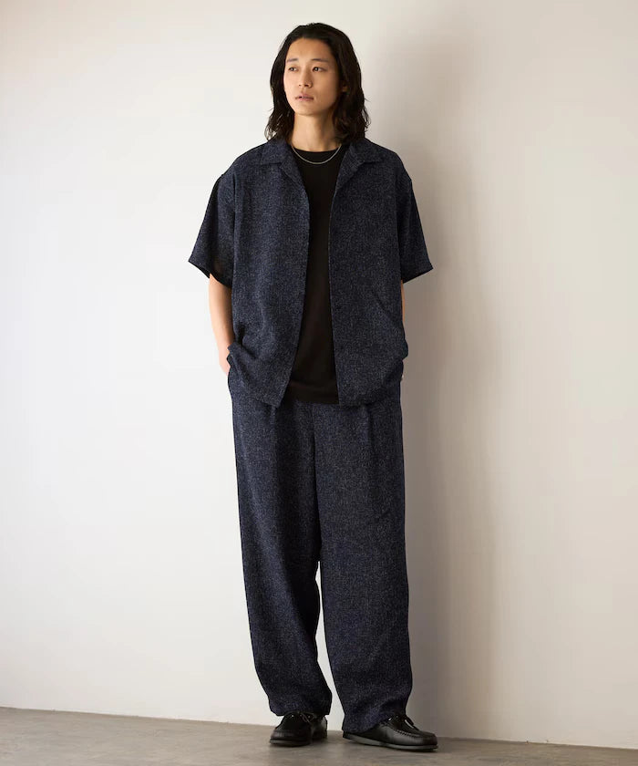 Dry Touch Summer Tweed Short Sleeve Open Collar Shirt