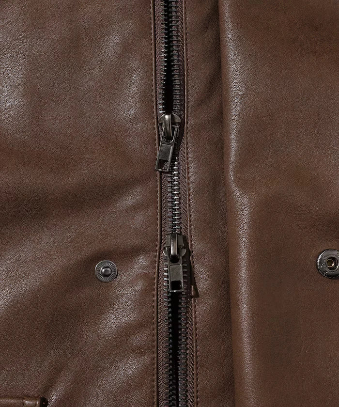 Oversized leatherette blouson / Mixed material switching