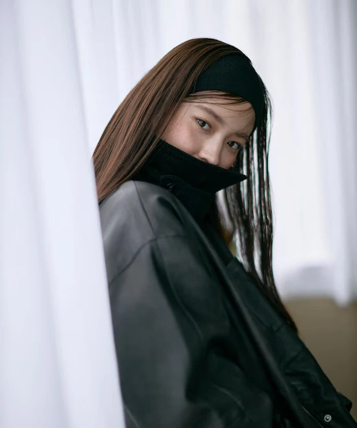Oversized Crush Leatherette Jacket / Collar Corduroy