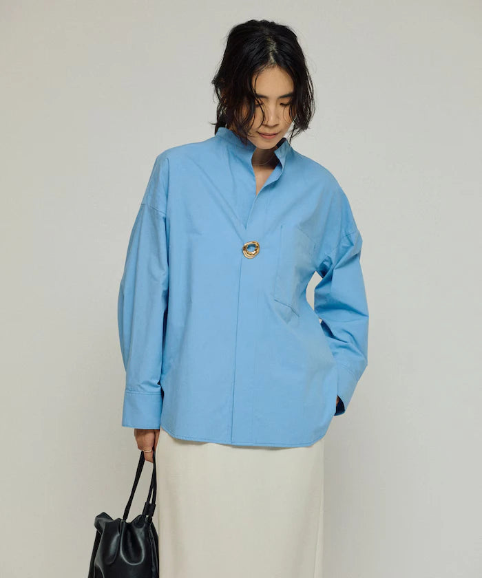 Oversized Long Sleeve Brooch Shirt