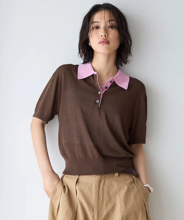 Relaxed Fit Color Design Polo Knit / Bicolor / Multi Stripe