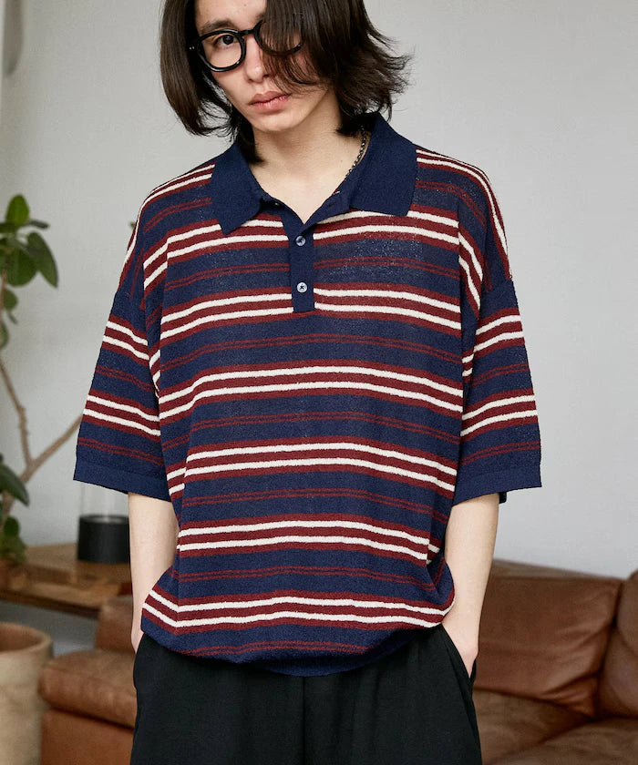 LOVE POP STUDIO Border Knit Polo Shirt Limited Edition