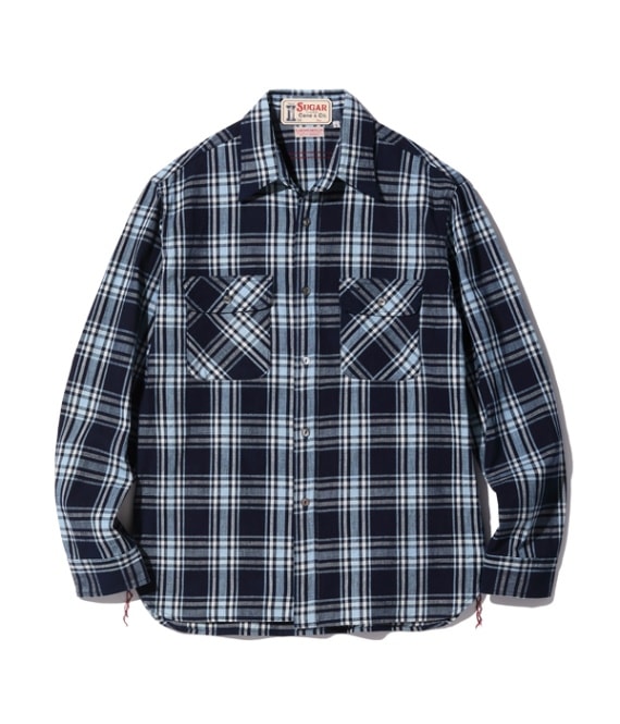 FICTION ROMANCE 7.9oz. INDIGO CHECK WORK SHIRT