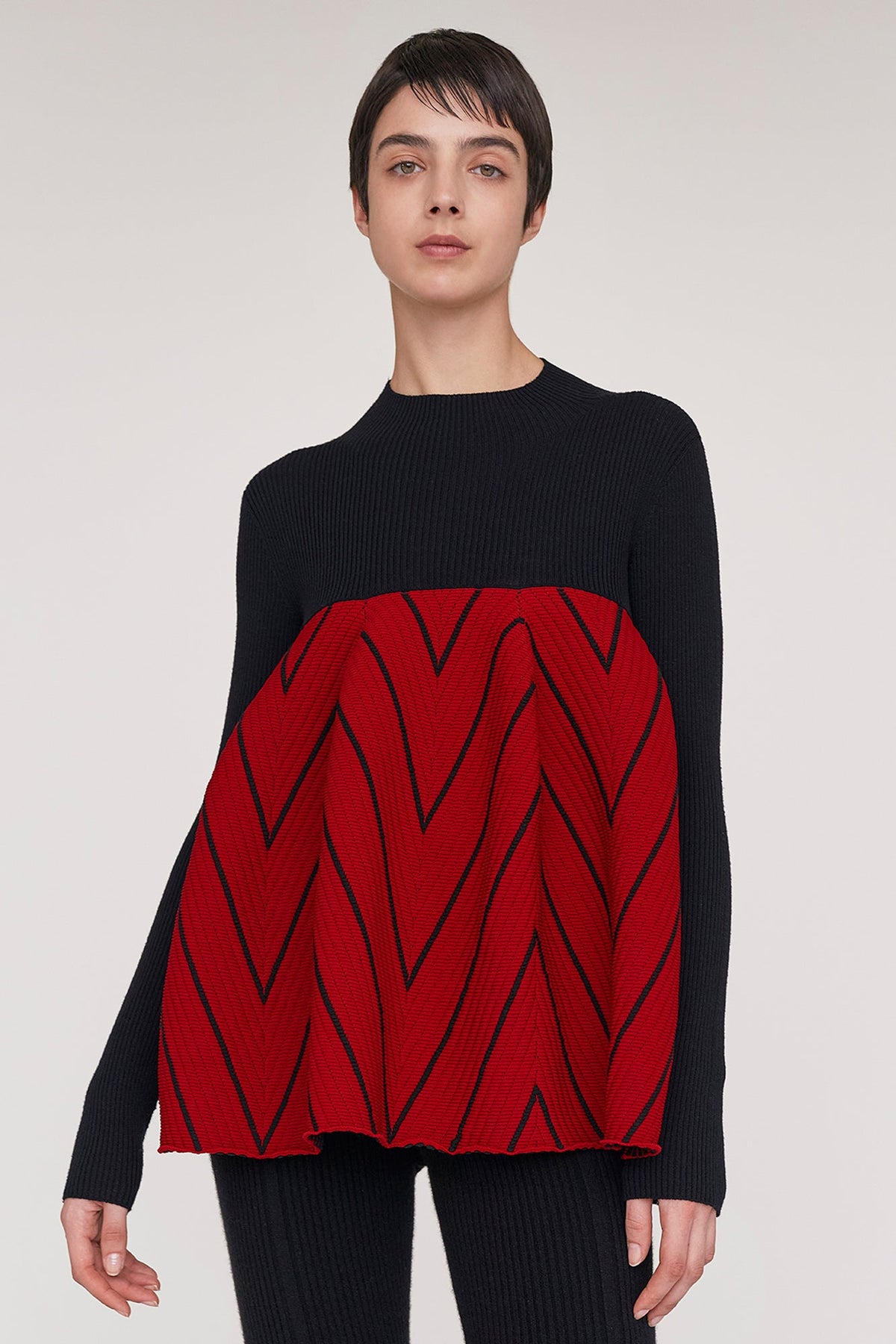 POTTERY HERRINGBONE LONG SLEEVE BUST FLARE TOP
