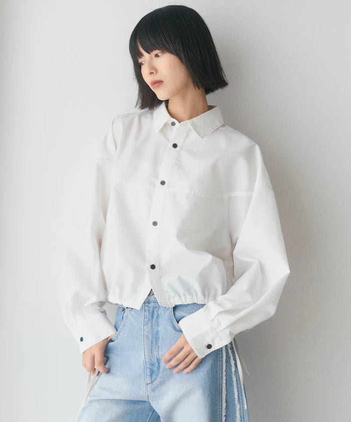 Hem Code Switch Short Length Long Sleeve Shirt