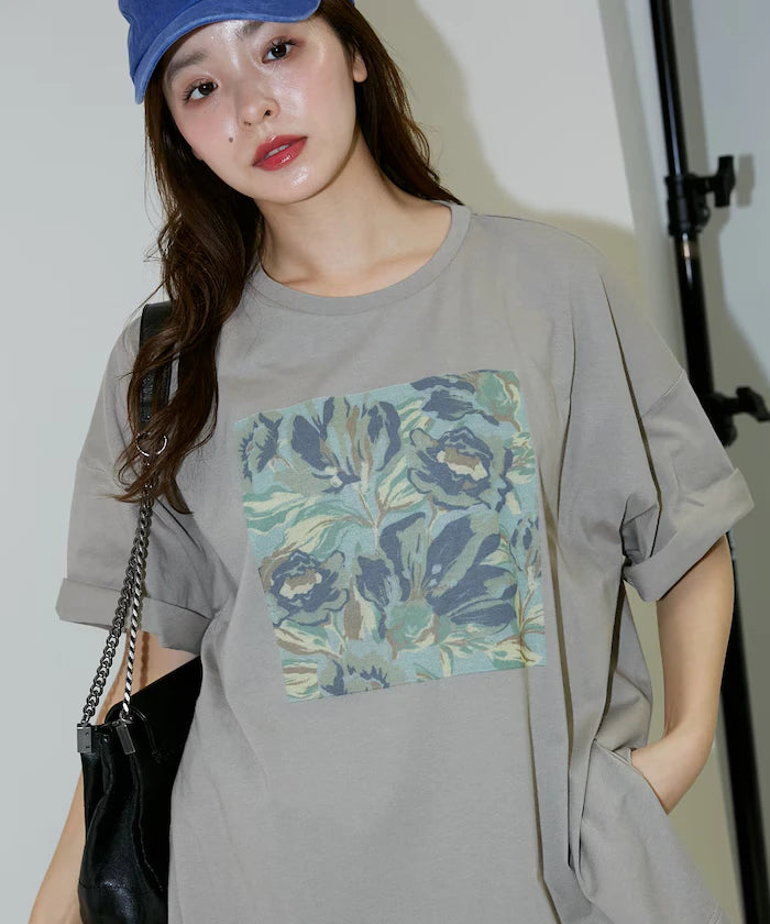 Flower Nuance Art Box Print Big Silhouette T-Shirt Limited Release