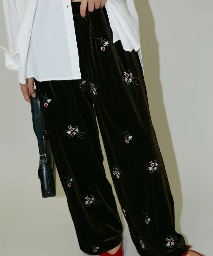 Flower Embroidery Velvet Easy Pants Limited Edition