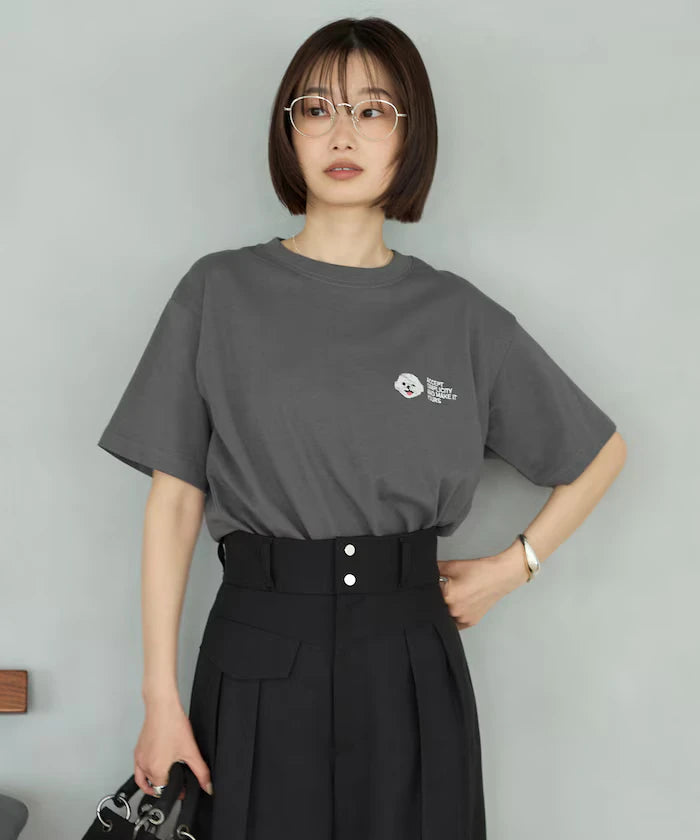 Organic Cotton One Point Animal Embroidery T-Shirt
