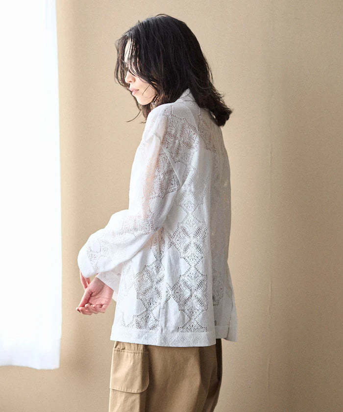 [February 12 12:00 Release] Panel Lace Shirt Jacket / Compatible with Setup