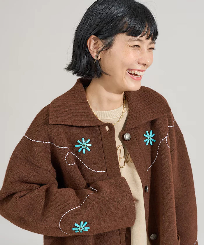 Western-Style Beaded Knit Cardigan