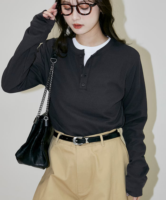 Light Waffle Henley Neck Long Sleeve T Limited Edition