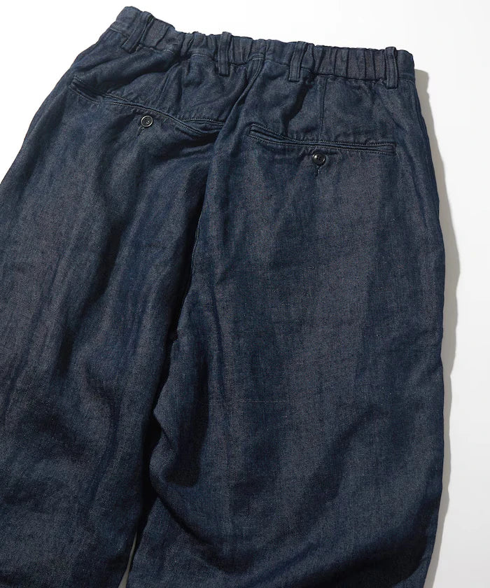 French Linen Denim 1 Tuck Trousers