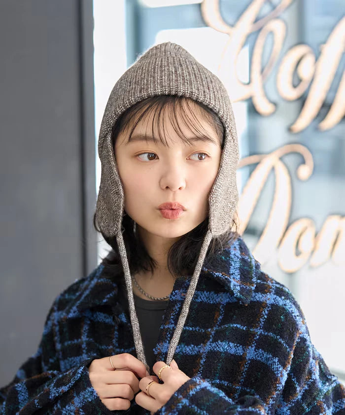 Mix Yarn Ear-Added Knit Cap