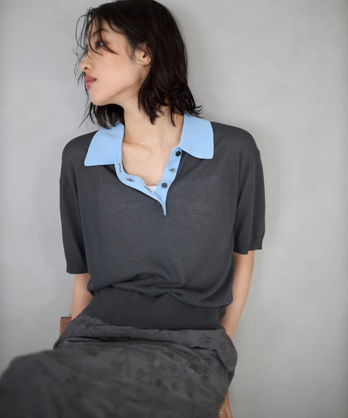 Relaxed Fit Color Design Polo Knit / Bicolor / Multi Stripe