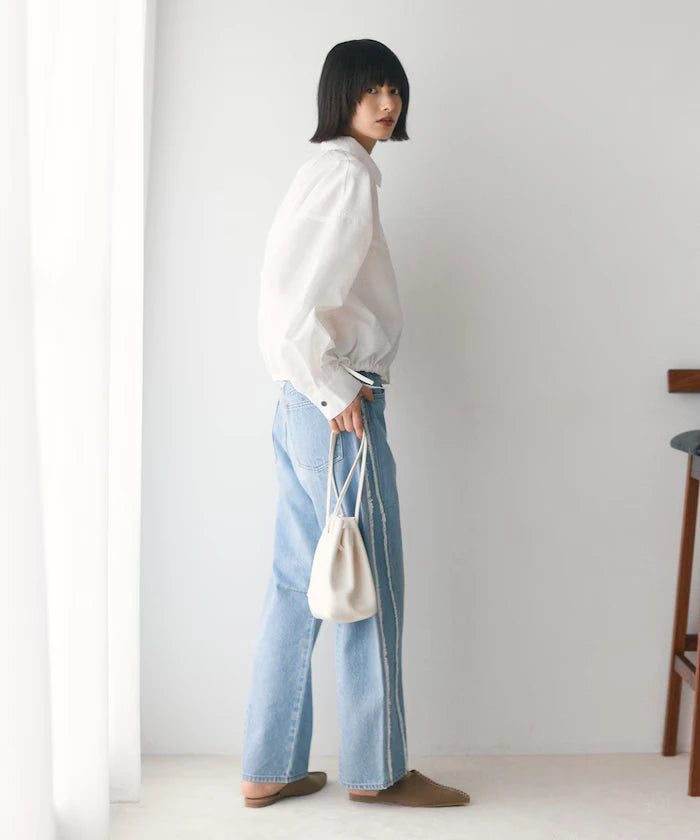 Hem Code Switch Short Length Long Sleeve Shirt