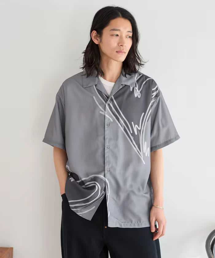 Open Collar Big Pattern Short Sleeve Shirt / Big Silhouette