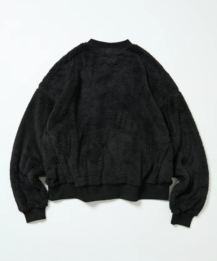 Relaxed Fit Shaggy Fleece Crew Neck Cardigan