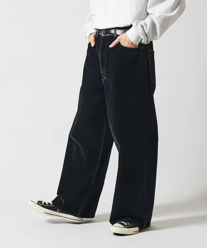 Flocked Denim Contrast Wide Straight Pants