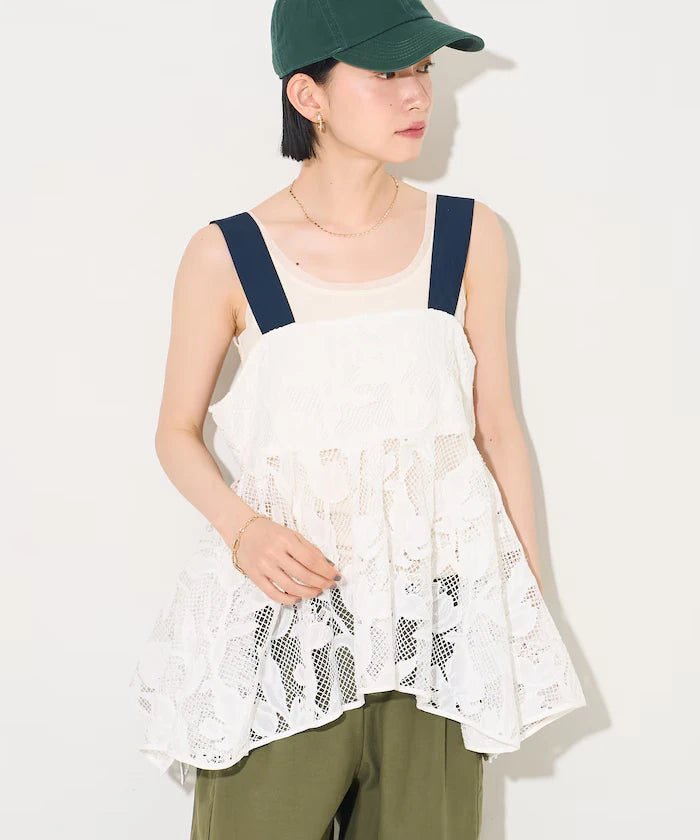 Flower Motif Batten Lace Iris Hem Camisole Top 【Limited Edition】
