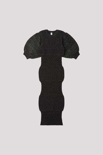 FLUTED GLITTER SHORT PUFF SLEEVE DRESS