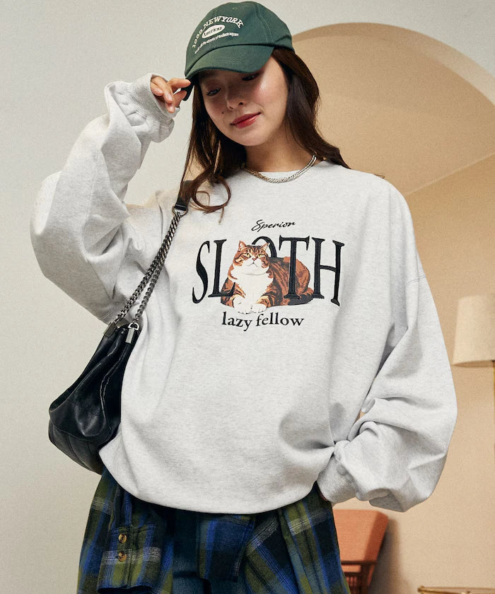 SLOTH Cat Fleece Lined Sweatshirt Limited Edition