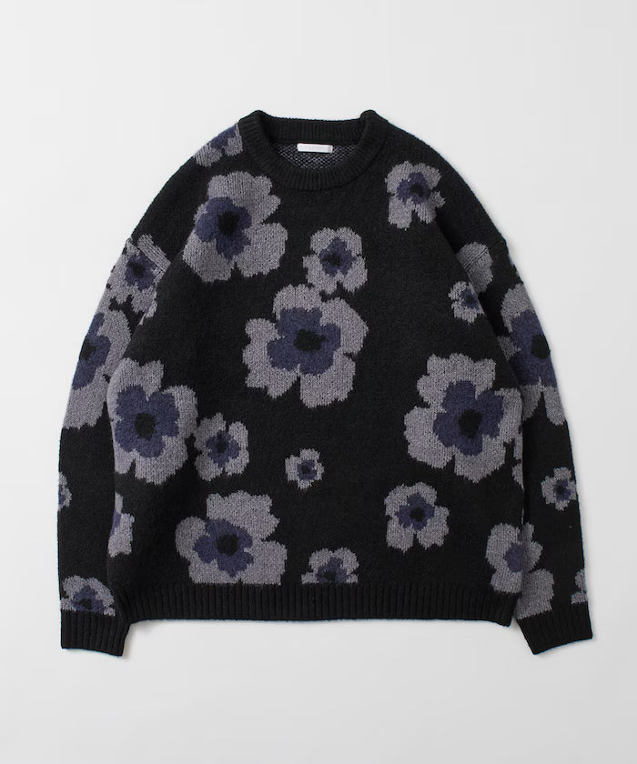 All-over Pattern Double Jacquard Knit Crew Neck Pullover / Relaxed Fit