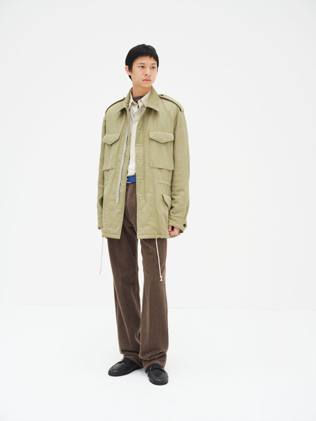 BRUSHED SILK LINEN SATIN PADDED MILITARY BLOUSON