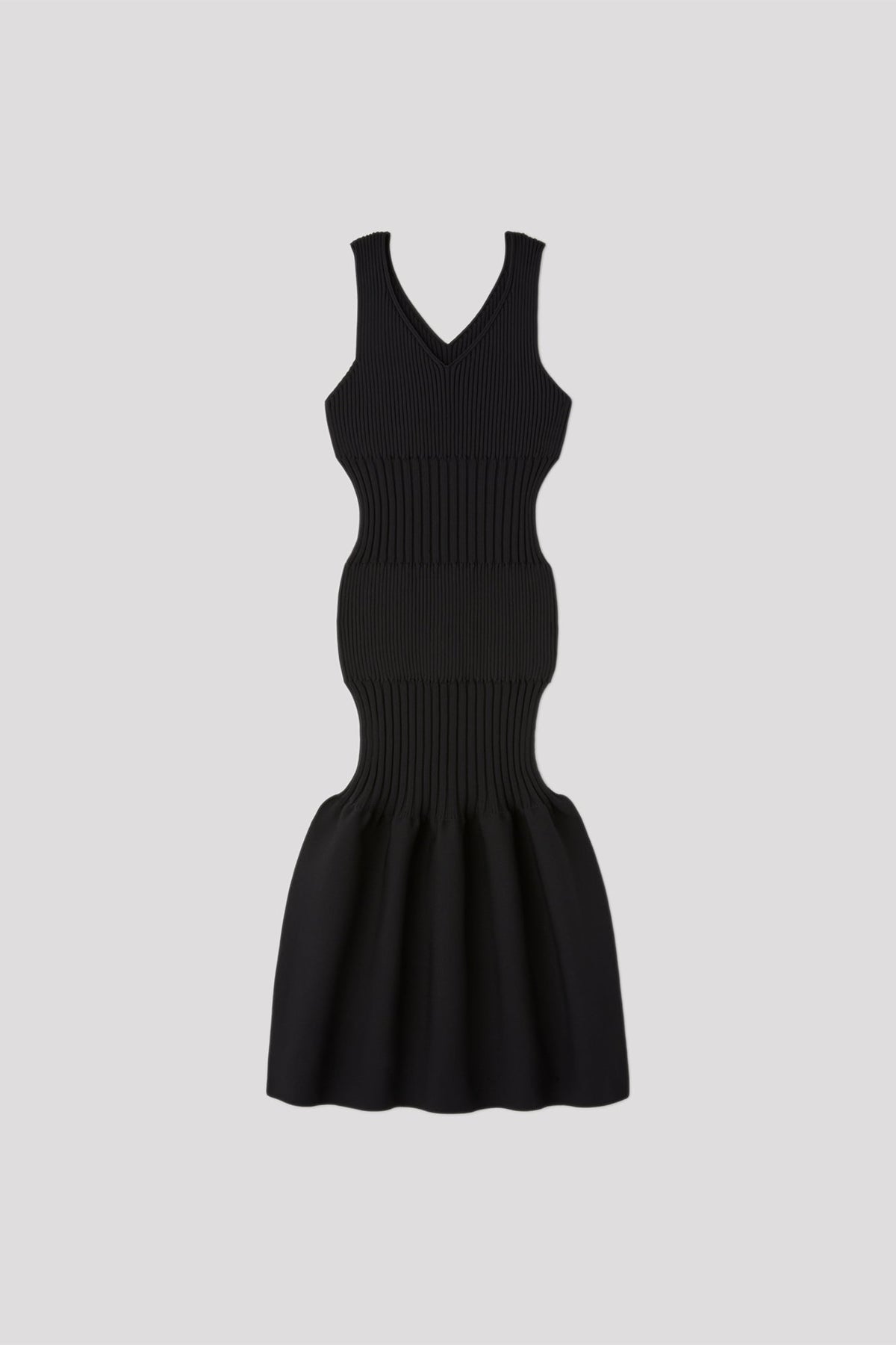 FLUTED V-NECK SLEEVELESS MERMAID DRESS