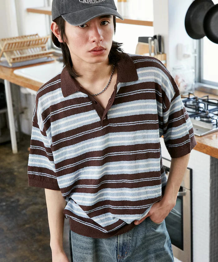 LOVE POP STUDIO Border Knit Polo Shirt Limited Edition
