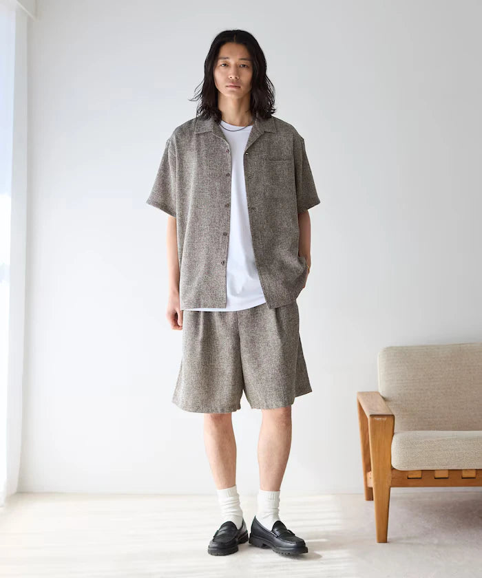 Dry Touch Summer Tweed Short Sleeve Open Collar Shirt