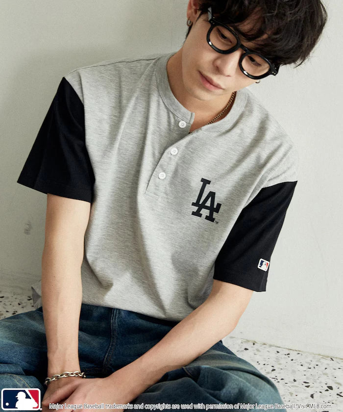 Limited Edition MLB Logo Print Henley Neck Oversized T-Shirt