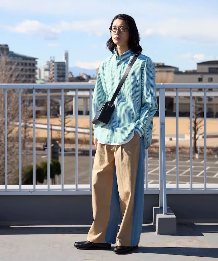 Chino Denim Docking Pants / Wide Straight Pants