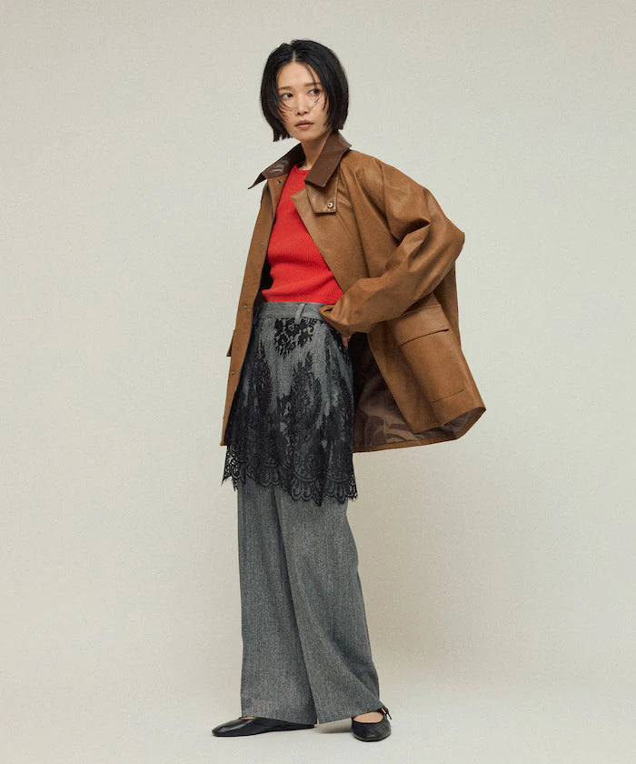 Oversized leatherette blouson / Mixed material switching