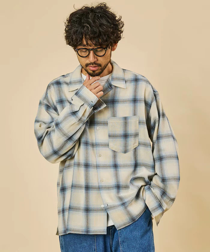 Relaxed Fit Sheer Ombre Check Open Collar Shirt