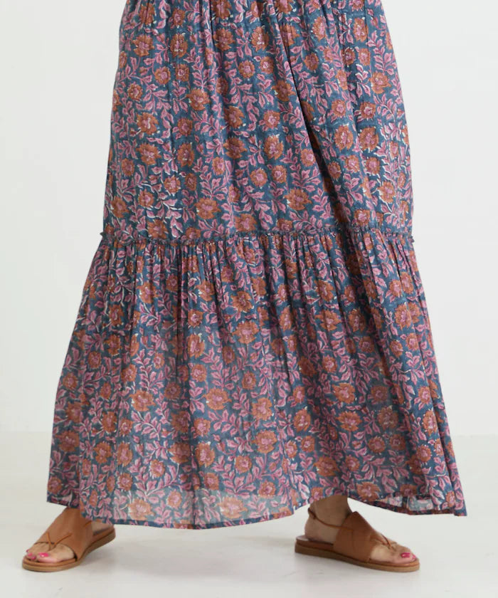 India Woodblock Flower Print Cami Dress