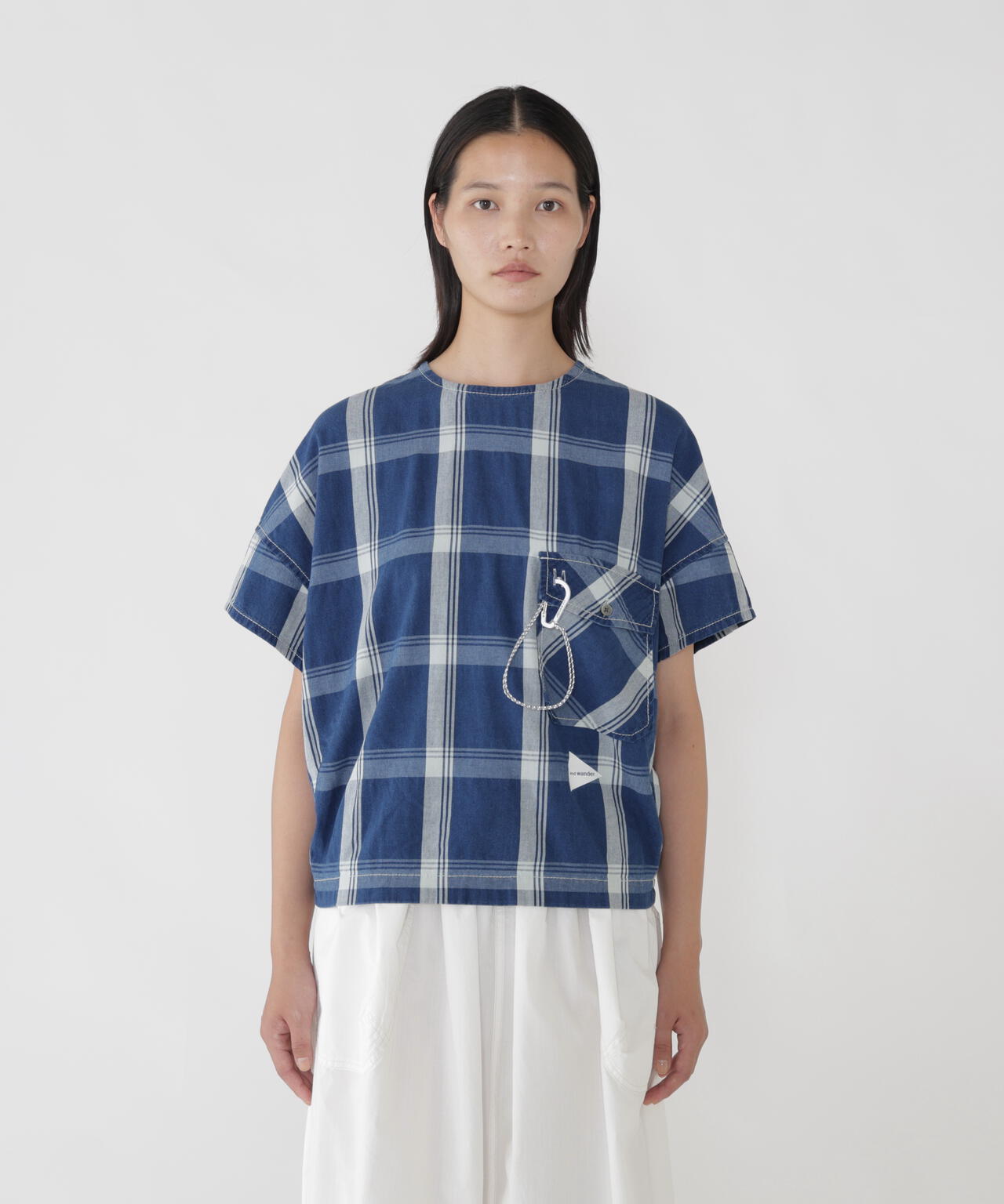 indigo check SS pullover (W)
