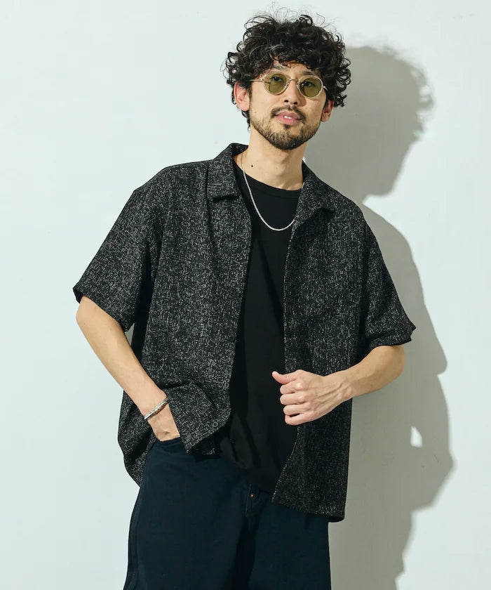 Dry Touch Summer Tweed Short Sleeve Open Collar Shirt