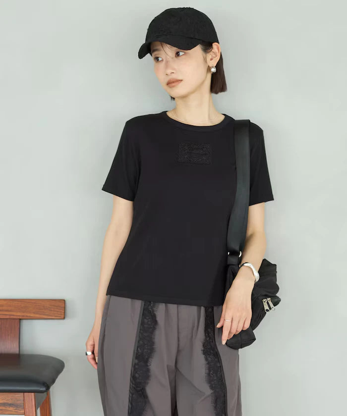 Lace Applique Cotton Modal T-Shirt