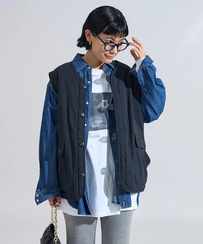 Cotton Nylon Twill Reversible Boa Vest