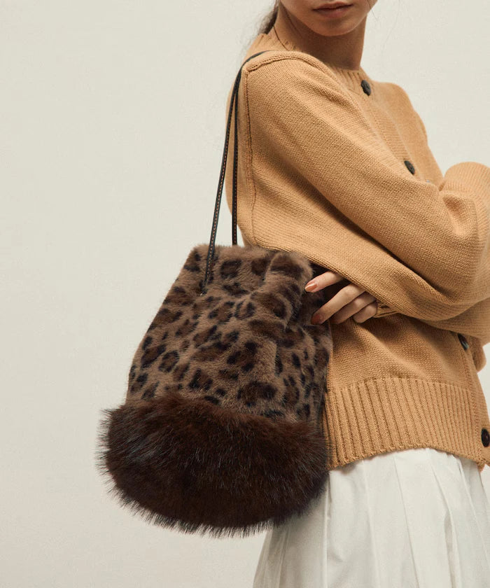 Faux Fur Animal Drawstring Bag