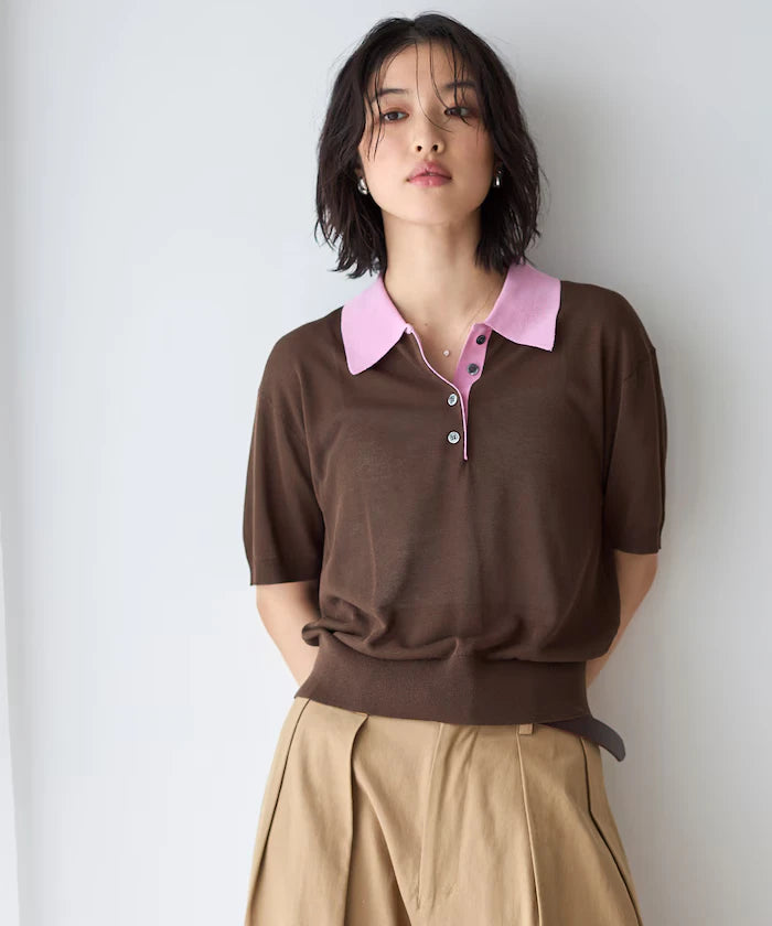 Relaxed Fit Color Design Polo Knit / Bicolor / Multi Stripe