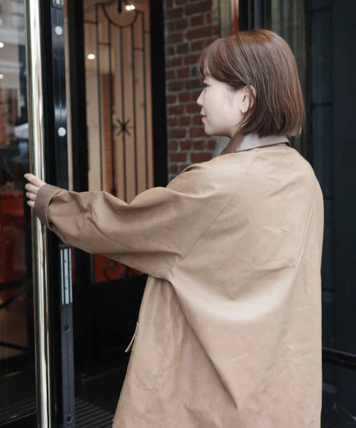 Oversized leatherette blouson / Mixed material switching