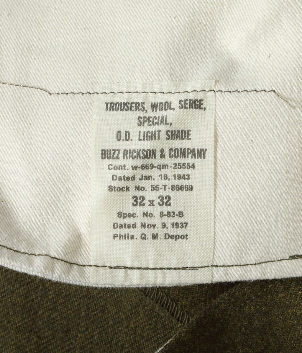 TROUSERS, WOOL, SERGE, SPECIAL O.D. LIGHT SHADE ���BUZZ RICKSON & COMPANY���