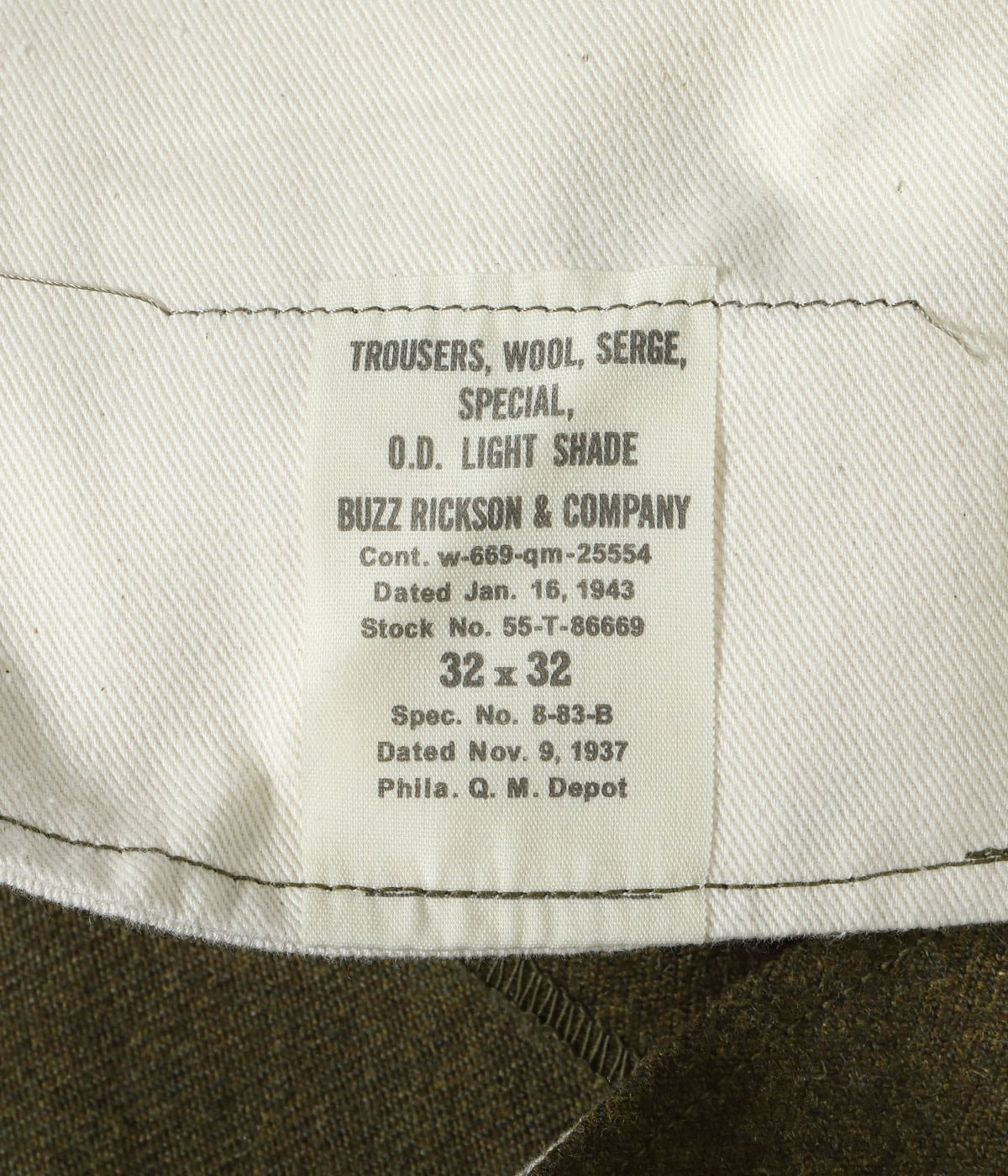 TROUSERS, WOOL, SERGE, SPECIAL O.D. LIGHT SHADE ���BUZZ RICKSON & COMPANY���