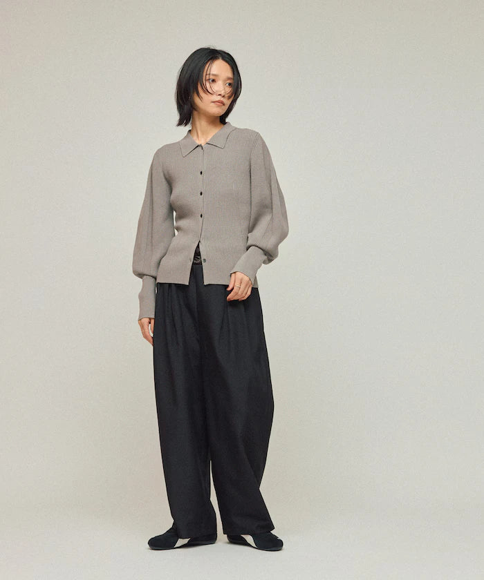 Functional material silk blend knit polo volume sleeve knit cardigan / anti-pill / machine washable